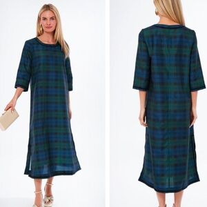 Tuckernuck | NEW Jamie Velvet Trimmed Plaid Blackwatch Midi Dress Size S